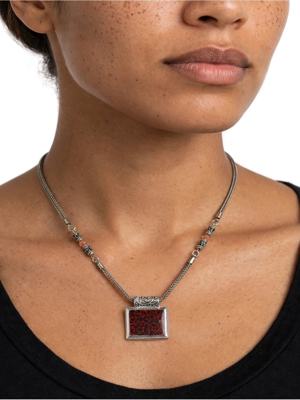 Premier Designs Tigress Retired Silver-Tone Square Pendant Necklace